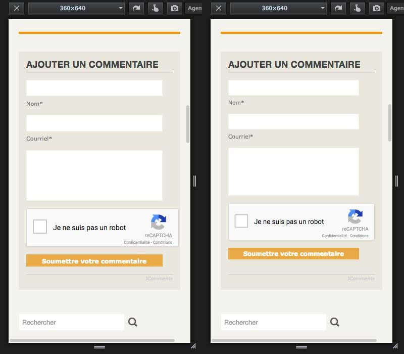 avec et sans corrections css sur le recaptcha Google