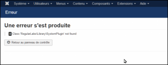 Cliquez sur l'image pour l'afficher en taille normale  Nom : 2021-05-26 09_04_24-Erreur_ 0 Class 'RegularLabs_Library_SystemPlugin' not found.png  Affichages : 0  Taille : 90,7 Ko  ID : 2027594