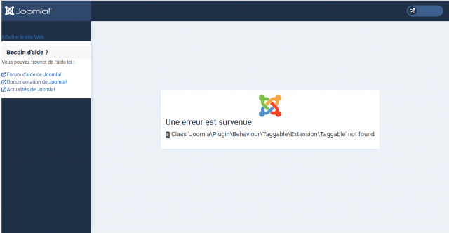 Cliquez sur l'image pour l'afficher en taille normale

Nom : admin_erreur Joomla Plugin Behaviour Taggable.png 
Affichages : 154 
Taille : 88,7 Ko 
ID : 2044251