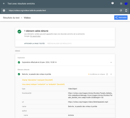 Cliquez sur l'image pour l'afficher en taille normale  Nom : voileux video belle ile Test des résultats enrichis — Search Console Google.png  Affichages : 0  Taille : 50,2 Ko  ID : 2059454